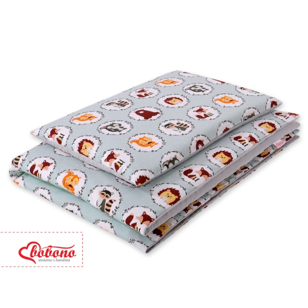 Set Doppia Faccia Biancheria da Letto 140x200cm 2 parti - Junior Menta Piccoli Animali