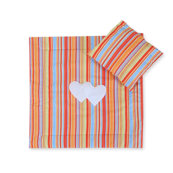 Set Lenzuola per Carrozzina 2 parti Arancio a Strisce Cuori