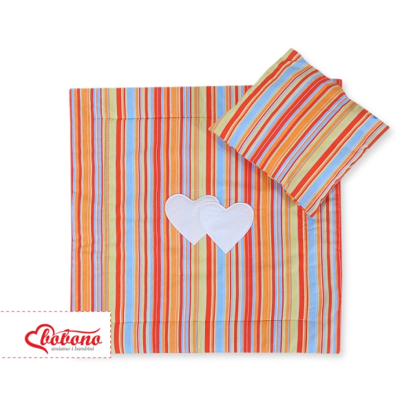 Set Lenzuola per Carrozzina 2 parti Arancio a Strisce Cuori