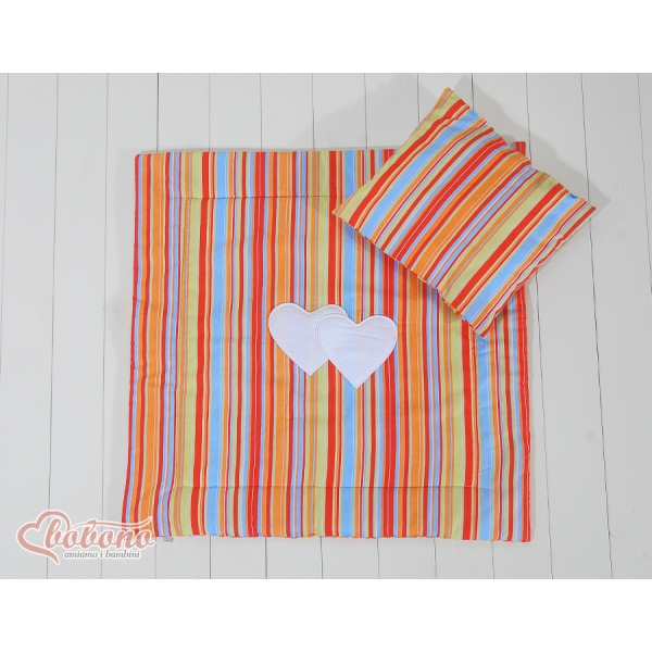 Set Lenzuola per Carrozzina 2 parti Arancio a Strisce Cuori