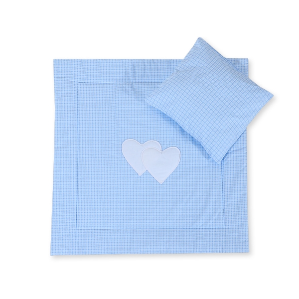 Set Lenzuola per Carrozzina 2 parti Blu a Scacchi Cuori