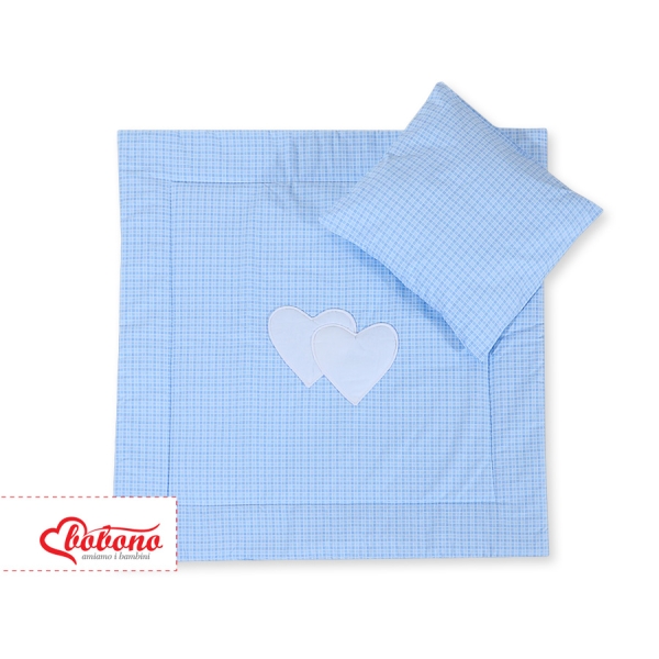Set Lenzuola per Carrozzina 2 parti Blu a Scacchi Cuori