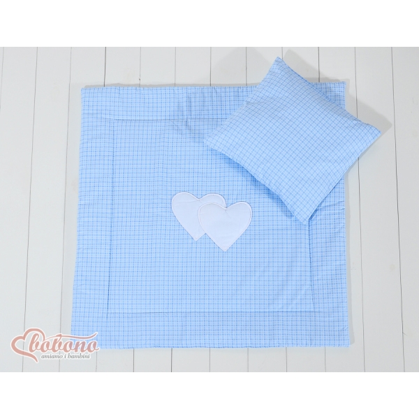 Set Lenzuola per Carrozzina 2 parti Blu a Scacchi Cuori