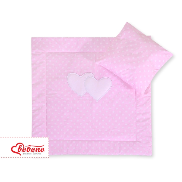 Set Lenzuola per Carrozzina 2 parti Rosa Pois Bianchi Cuori