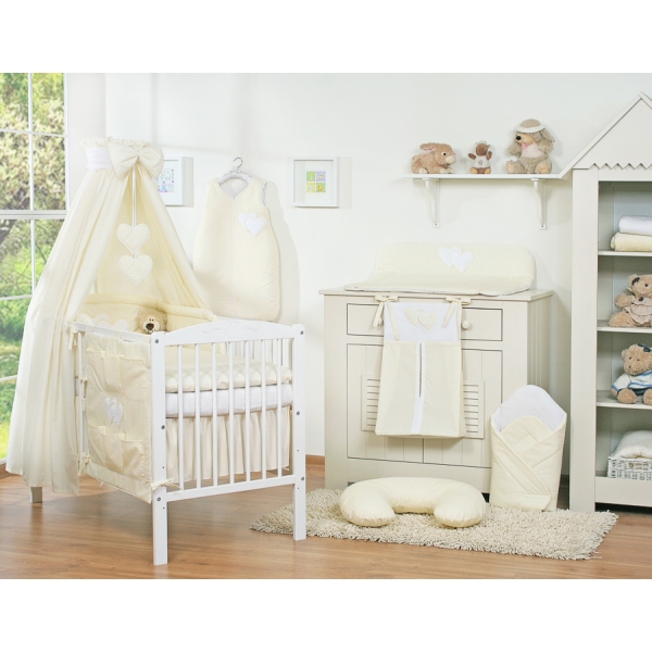 Set Lenzuolo Culla con Baldacchino 7 parti Creme Cuori