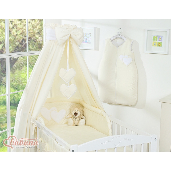 Set Lenzuolo Culla con Baldacchino 7 parti Creme Cuori