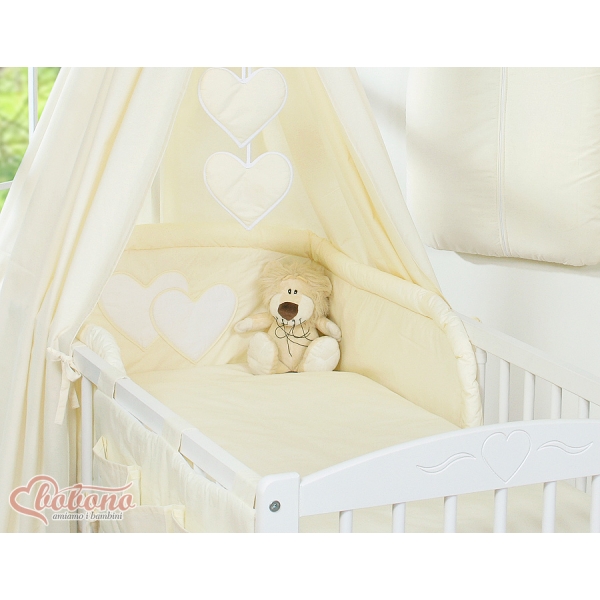 Set Lenzuolo Culla con Baldacchino 7 parti Creme Cuori