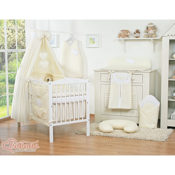 Set Lenzuolo Culla con Baldacchino 7 parti Creme Cuori