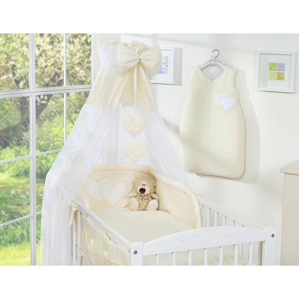 Set Lenzuolo Culla con Baldacchino 7 parti Creme Cuori
