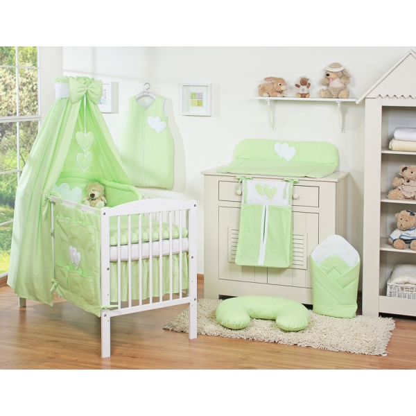 Set Lenzuolo Culla con Baldacchino 7 parti Verde Cuori