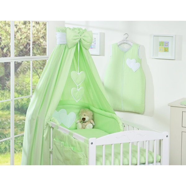 Set Lenzuolo Culla con Baldacchino 7 parti Verde Cuori