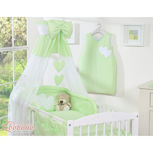 Set Lenzuolo Culla con Baldacchino 7 parti Verde Cuori