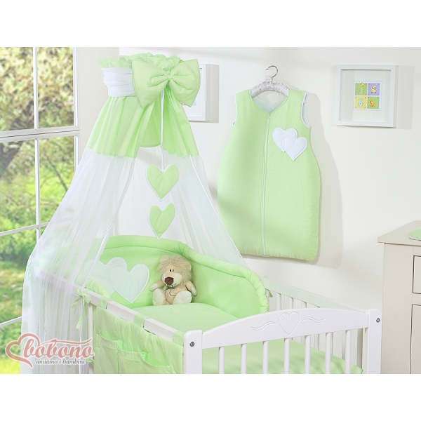Set Lenzuolo Culla con Baldacchino 7 parti Verde Cuori