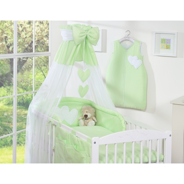 Set Lenzuolo Culla con Baldacchino 7 parti Verde Cuori