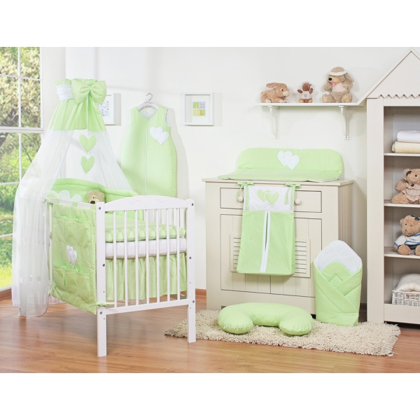 Set Lenzuolo Culla con Baldacchino 7 parti Verde Cuori