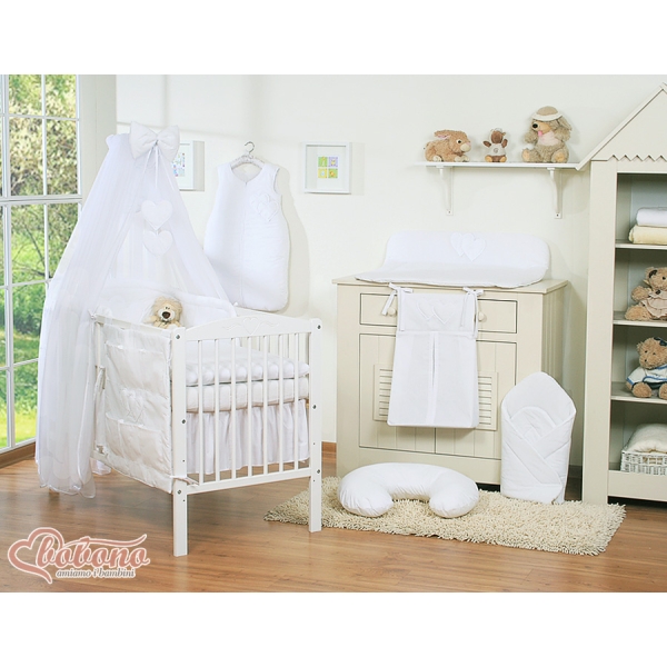 Set Lenzuolo Culla con Zanzariera 7 parti Bianca Cuori