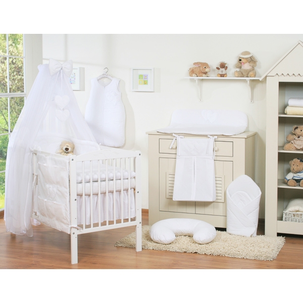Set Lenzuolo Culla con Zanzariera 7 parti Bianca Cuori