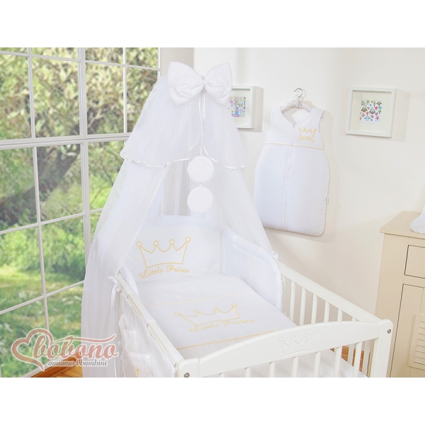 Set Lenzuolo Culla con Zanzariera 7 parti Bianca Little Prince/Princess