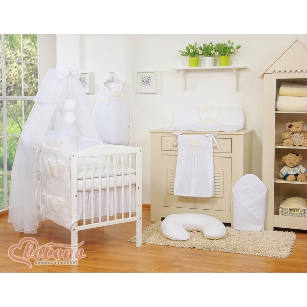Set Lenzuolo Culla con Zanzariera 7 parti Bianca Little Prince/Princess