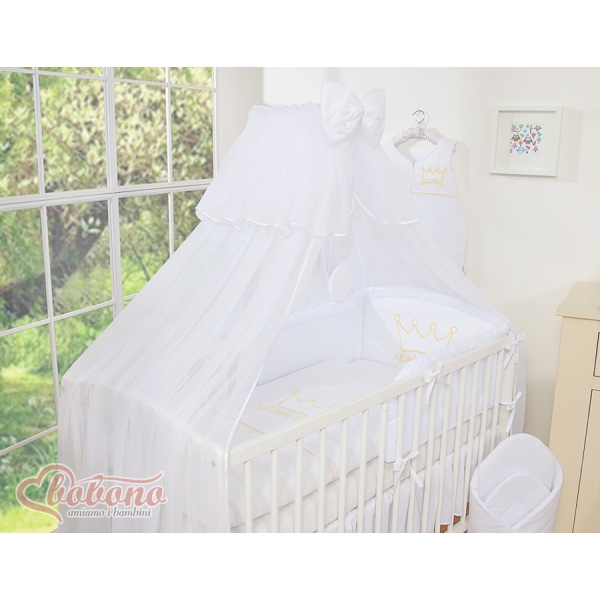 Set Lenzuolo Culla con Zanzariera 7 parti Bianca Little Prince/Princess