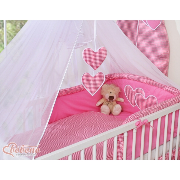Set Lenzuolo Culla con Zanzariera 7 parti Rosa a Scacchi Cuori