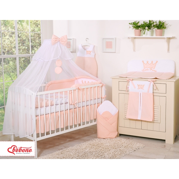 Set Lenzuolo Culla con Zanzariera 7 parti Rosa Cipria Little Prince/Princess