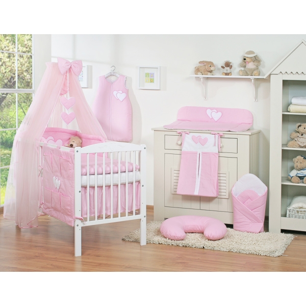 Set Lenzuolo Culla con Zanzariera 7 parti Rosa Cuori