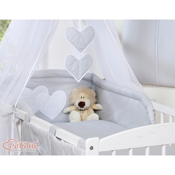 Set Lenzuolo da Letto con Baldacchino e Paracolpi 11 parti Grigio Cuori