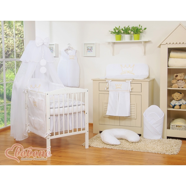 Set Lenzuolo da Letto con Zanzariera e Paracolpi 11 parti Bianca Little Prince/Princess