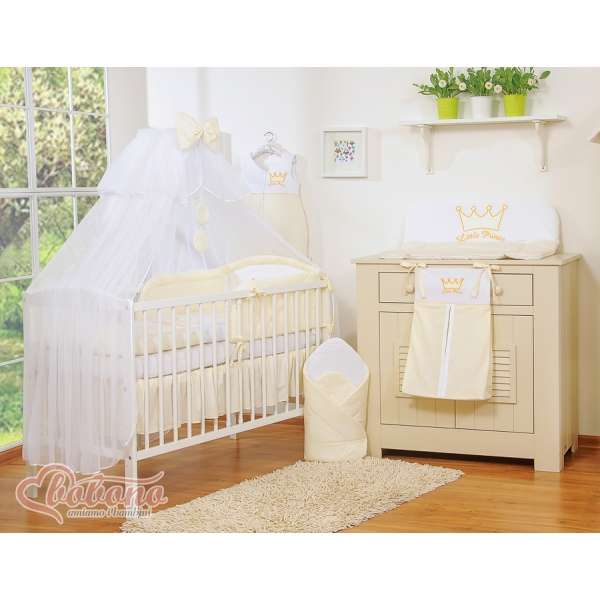 Set Lenzuolo da Letto con Zanzariera e Paracolpi 11 parti Creme Little Prince/Princess
