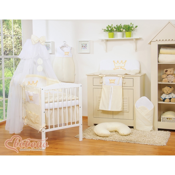 Set Lenzuolo da Letto con Zanzariera e Paracolpi 11 parti Creme Little Prince/Princess