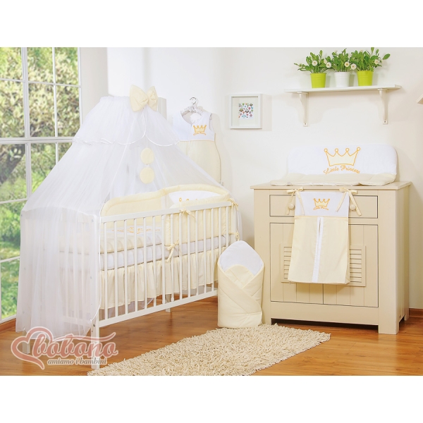 Set Lenzuolo da Letto con Zanzariera e Paracolpi 11 parti Creme Little Prince/Princess
