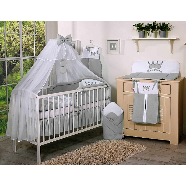 Set Lenzuolo da Letto con Zanzariera e Paracolpi 11 parti Grigio Little Prince/Princess