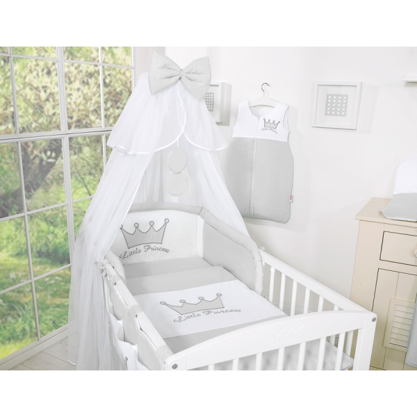 Set Lenzuolo da Letto con Zanzariera e Paracolpi 11 parti Grigio Little Prince/Princess