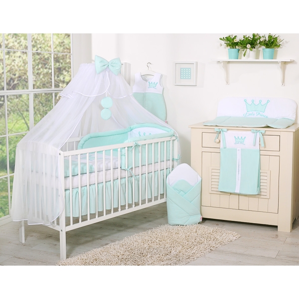 Set Lenzuolo da Letto con Zanzariera e Paracolpi 11 parti Menta Little Prince/Princess
