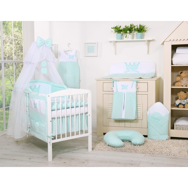 Set Lenzuolo da Letto con Zanzariera e Paracolpi 11 parti Menta Little Prince/Princess
