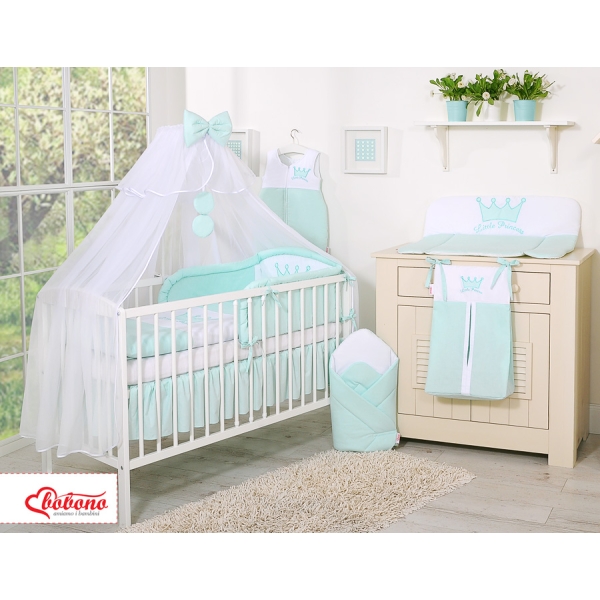Set Lenzuolo da Letto con Zanzariera e Paracolpi 11 parti Menta Little Prince/Princess