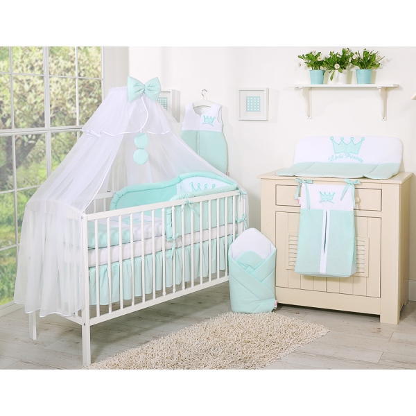 Set Lenzuolo da Letto con Zanzariera e Paracolpi 11 parti Menta Little Prince/Princess