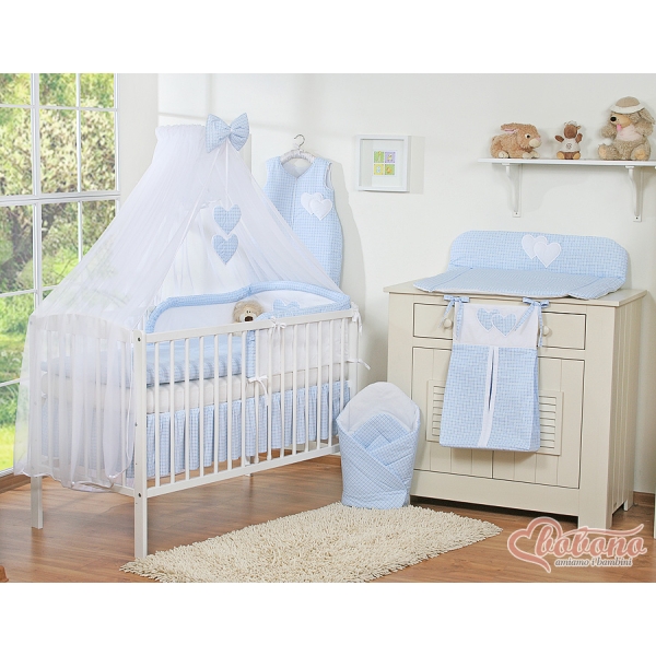 Set Lenzuolo per Neonato 5 parti Blu a Scacchi Cuori