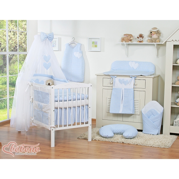 Set Lenzuolo per Neonato 5 parti Blu a Scacchi Cuori