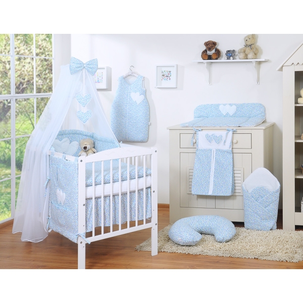 Set Lenzuolo per Neonato 5 parti Blu Fiori Fiori Cuori