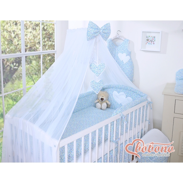 Set Lenzuolo per Neonato 5 parti Blu Fiori Fiori Cuori