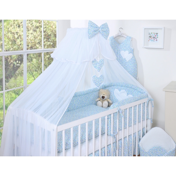 Set Lenzuolo per Neonato 5 parti Blu Fiori Fiori Cuori