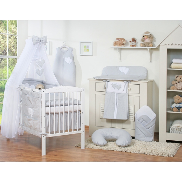 Set Lenzuolo per Neonato 5 parti Grigio Cuori