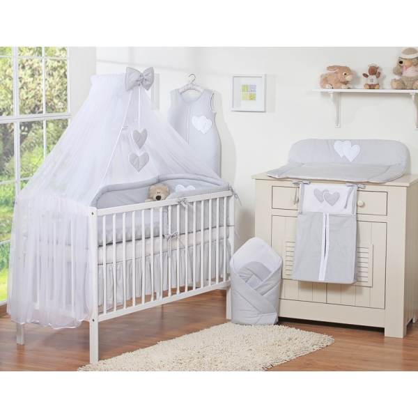 Set Lenzuolo per Neonato 5 parti Grigio Cuori