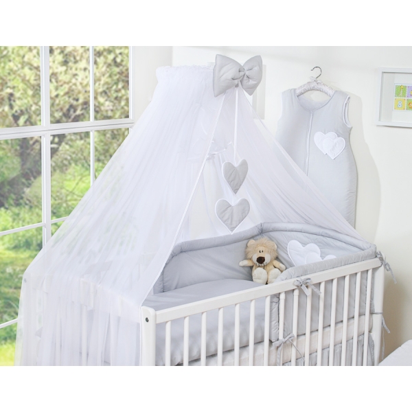 Set Lenzuolo per Neonato 5 parti Grigio Cuori