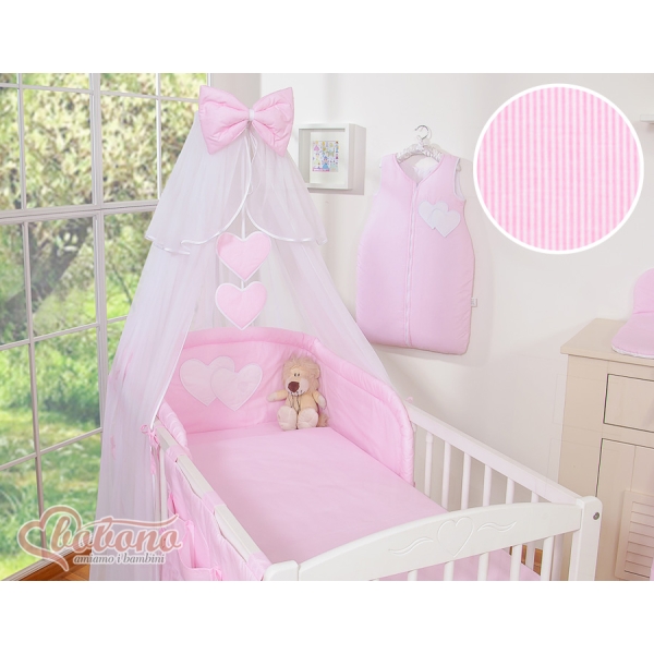 Set Lenzuolo per Neonato 5 parti Rosa a Strisce Cuori
