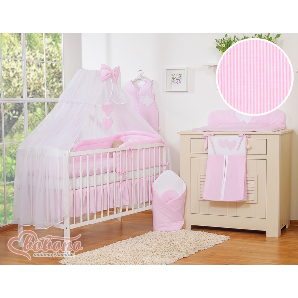 Set Lenzuolo per Neonato 5 parti Rosa a Strisce Cuori