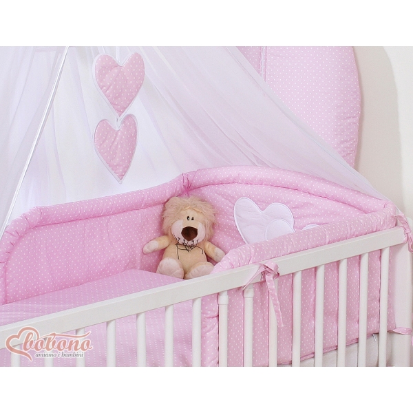 Set Lenzuolo per Neonato 5 parti Rosa Pois Bianchi Cuori