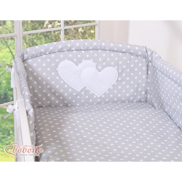 Set Lettino 3 parti Grigio Pois Bianchi Cuori